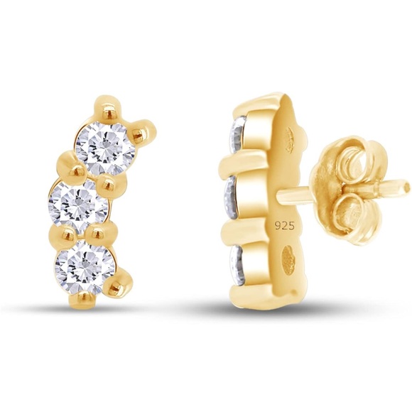 14k Triple Diamond Earrings - Picture 1 of 10